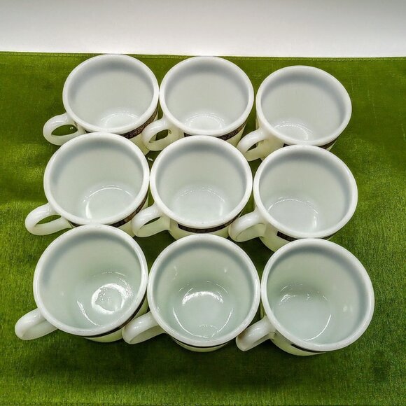 Vintage Pyrex Milk Glass Ebony Fleur De Lis Mugs - Picture 3 of 5